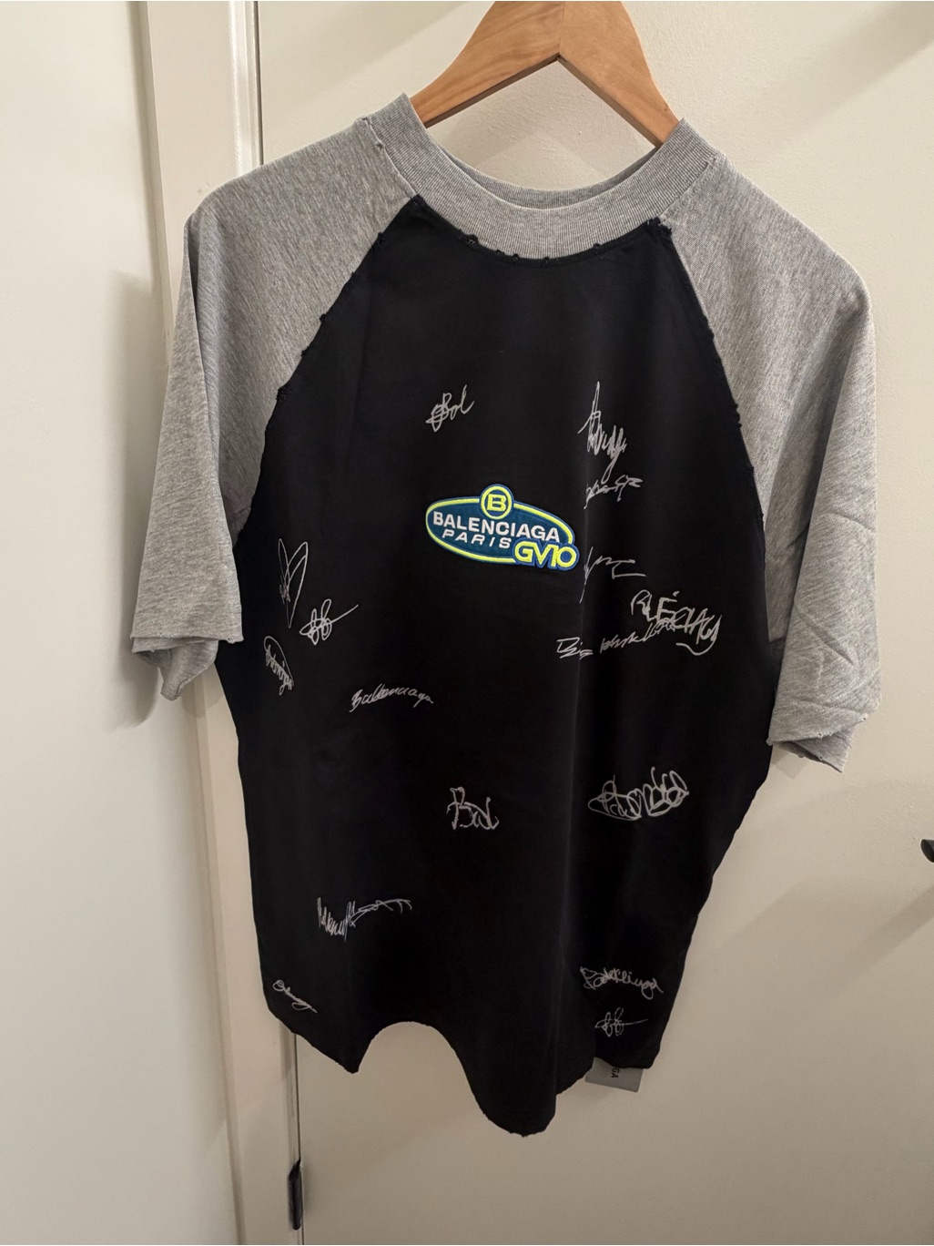 Balenciaga Black And Gray Raglan Short Sleeve Tee T Shirt